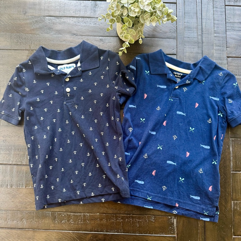 SOLD - Bundle of 2 boys 5T Nautical Polo collared shirts